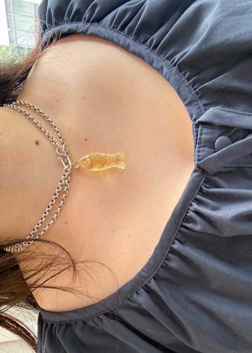 "nonnon" fish pendant -Yellow Quartz-